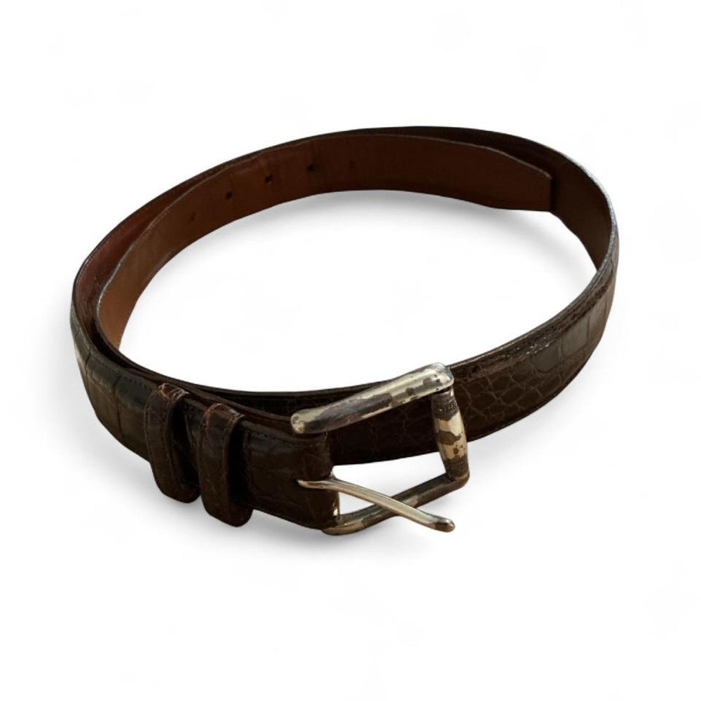 Zelli Alligator Leather Belt Men 38 Dark Brown Good Handcrafted Italy USA Exotic